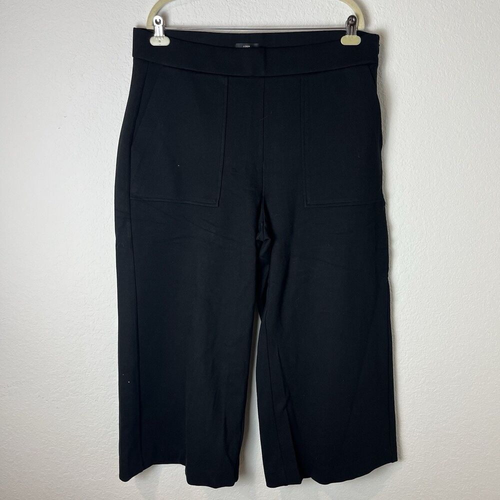 J. Crew 365 Pants Cropped Black Wide Leg Dress Pants Size XL High-Rise Side Zip